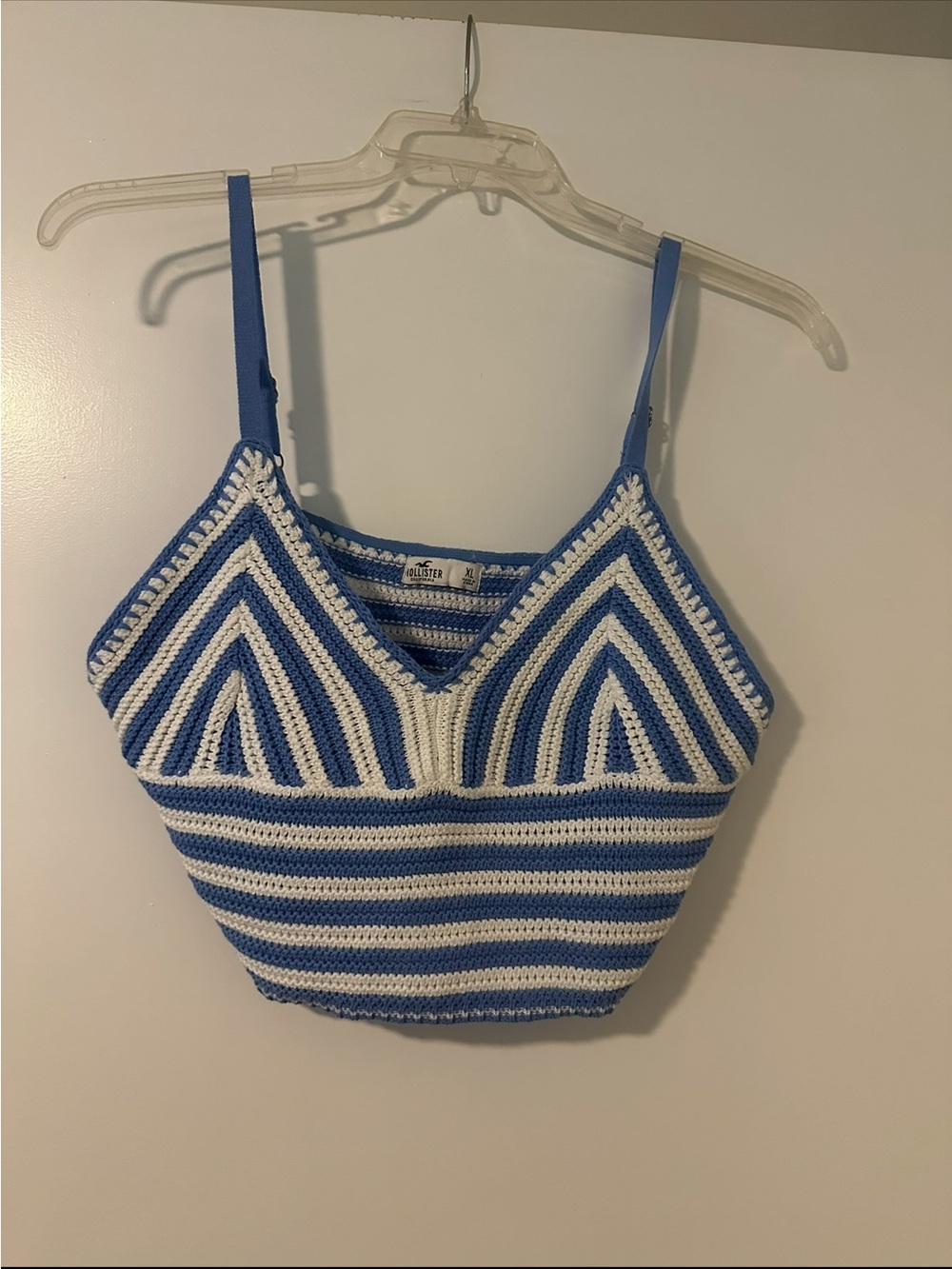 Size XL Hollister Blue & White Striped Crochet V-Neck Camisole